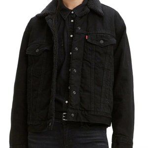 Levi's ex-boyfriend Sherpa trucker denim jacket in black SMALL - VVGUC